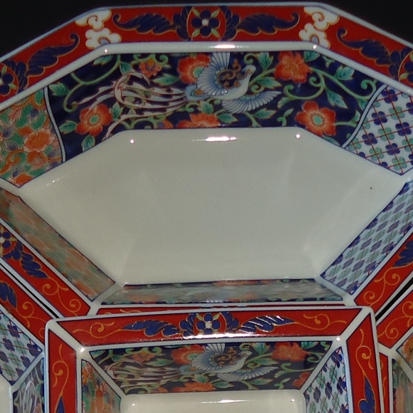 Dipping Serving Dishes Asian Japanese Hand Painted Blue Red Oriental